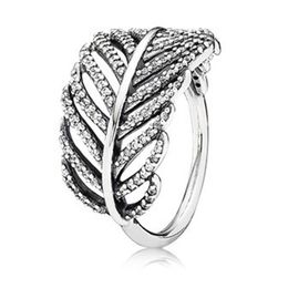 Cluster Rings Authentic 925 Sterling Silver Shimmering Feather Ring For Women Anniversary Party Trendy Gift Fine Europe Jewelry248m