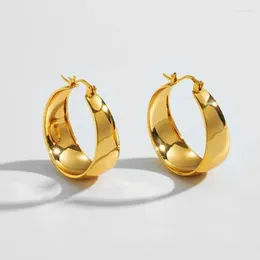 Hoop Earrings 25/30mm Stainless Steel Gold Plated Smooth Wide For Women Oversize Round Circle Clip Statement Jewellery Gift