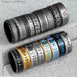 Band Rings Vintage Nordic Viking Runes Celtic Knot Series Stainless Steel Womens Mens Rings Punk Biker Jewelry Creativity Gift WholesaleL231201