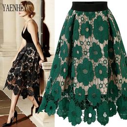 Two Piece Dress Faldas Mujer Moda Women Elegant Fashion Flower Embroidery Hollow Out Lace Skirt s Casual Sexy Skirt Party Black 231201