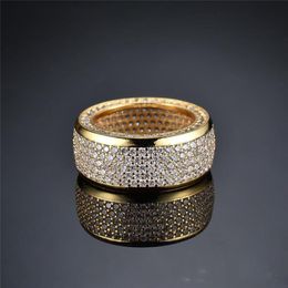Iced Out CZ Cubic Zirconia Gold Hip Hop Pentagram Star Mens Ring Band Full Diamond Street Rapper Jewelry Gifts for Men332J