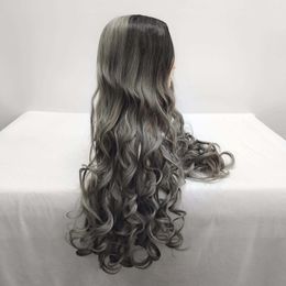 yielding New Type Wig Women's Split Gray Long Curly Hair Wig Headcover Long Hair Style Natural Wig Cover