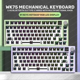 Keyboards WK75 Gaming Mechanical Keyboard 81Keys Wireless Bluetooth Wired Gasket swap RGB Gamers Custom For Pc Laptop 231130