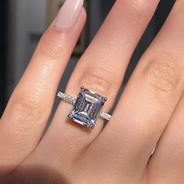 Statement ring 925 Sterling silver Princess cut Diamond Engagement wedding band rings for women men Party Jewellery Gift257K