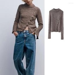 Women's Sweaters Asymmetric Buckle Pullover For Women Knitted Sweater Woman Autumn Winter 2023 Long Sleeve Casual Coat