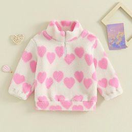 Jackets Toddler Valentines Outfit Kids Girl Love Heart Pullovers Long Sleeve Zipped Lamb Wool Padded Coat Winter