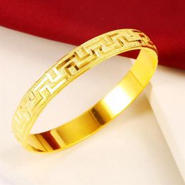 Solid Classic Bangle Openable 18K Yellow Gold Filled Womens Bracelet Trendy Jewellery Gift 10mm Wide Femal Accessories229Q