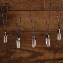 Pendant Necklaces Natural Quartz Stone Healing Crystal Small Point Antique Bronze Chain Necklace Vintage Jewellery Birthstone Gift