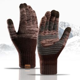 Five Fingers Gloves Winter for Men Knitted Large Size Warm Cycling Male Office Fleece Non slip Touch Screen Acrylic Soft Thick 231130