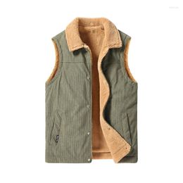 Men's Vests Winter Fleece Vest Men Button Down Windproof Warm Solid Vintage Thicken Sleeveless Waistcoat Plus Size 6XL