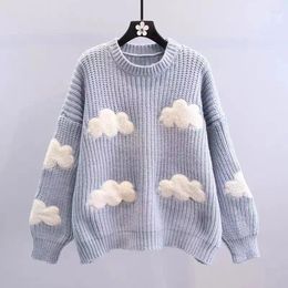 Women's Sweaters 2023 Cozy Clouds Sweater Autumn Cute Cartoon Long Sleeve Crew Neck Pullover Jumper Fall Winter Knit Tops