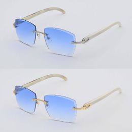 Luxury Rimless Sunglasses Mens Lentes de Sol Mujer women Designer Large Square Original White Genuine Natural Horn Sun Glasses Frames for Diamond Cut Lens Size 58mm