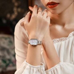 Wristwatches OBLVLO Top Women's Watch Rectangle Malachite Quartz Watches Stainless Steel Belt Elegant Ladies Clock Gift