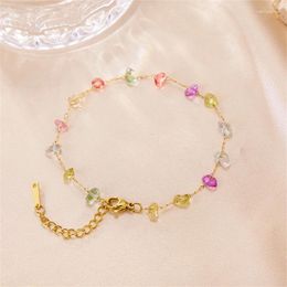 Strand Colourful Natural Stone Irregular Crystal Beaded Bracelet For Women Stainless Steel Simple Jewellery