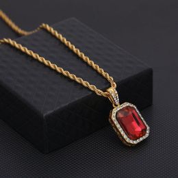 Mens Mini Ruby Pendant Necklace Gold Cuban Link Chain Fashion Hip Hop Necklaces Jewelry for Men319u