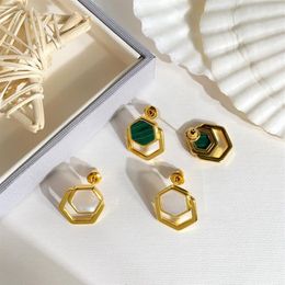 Titanium steel Brand Fashion Luxury Designer New Earrings Polygon Malachite Earrings Love For Women Charm Jewelry Whole274s