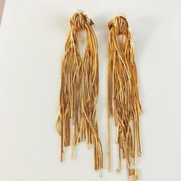 Stud Brand Brass Plated 24K Gold Tassel Knotted Long Earrings Ear Clip Temperament Stylish Catwalk Style Fadeless228e