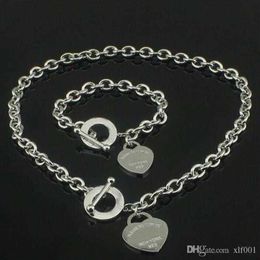 sell Birthday Christmas Gift 925 Silver Love Necklace Bracelet Set Wedding Statement Jewelry Heart Pendant Necklaces Bangle Se255m