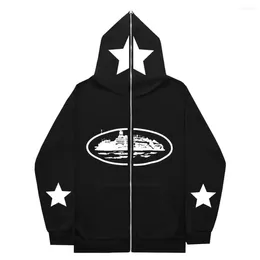 Men's Hoodies Gothic Nofs Ins High Street Y2K Unisex Inner Fleece Hoodies&sweatshirt Fulll Zipper Oversized Women's Streetwear Coat 209