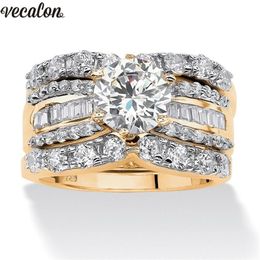 Vecalon 3-in-1 Vintage Lovers ring 925 Sterling silver Diamonds Cz Party wedding band rings For women men Jewelry2993