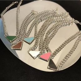 quality Fashion men women Black Triangle label Pendant Necklaces Silver titanium steel lovers necklace Designer Jewellery acces251I