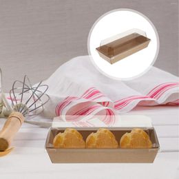 Take Out Containers 10PCS Rectangular Kraft Sandwich Wrapping Boxes Cake Bread Snack Bakery Packing Box With Clear Lids