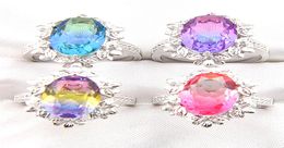 luckyshine new sweet lovely decorative border bi Coloured watermelon tourmaline gems 925 sterling silver womens rings fashion party6332972