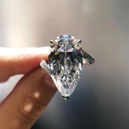 Choucong Simple Fashion Wedding Rings Luxury Jewellery 925 Sterling Silver Fill Pear Cut Large 3A Cubic Zircon CZ Diamond Gemstones 261N