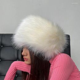 Berets Women's Winter Warm Faux Fur Hat Cossack Russian Style Elegant Lady Fuzzy Fluffy Cap Y2K Aesthetic Grunge Female Outdoor