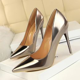 Dress Shoes Luxury Women's High Heels 10 Cm Thin Metal Black Sexy Single Party Wedding Workplace