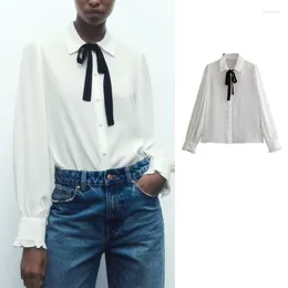 Women's Blouses 2023 White Shirt Women Button Up Casual Shirts And For Long Sleeve Bow Top Female Blouse