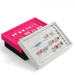 L22 5 W14 5 H3cm Whole New Grey red black Colour Jewellery Rings Display Show Case Organiser Tray Box276U