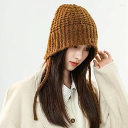 Berets Casual Knitted Hat Winter Woolen Hats Women Trends Warm Bomber Girls Fashion Solid Color Bucket Soft Acrylic Bonnets