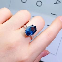 Cluster Rings VVS Grade London Blue Topaz Ring For Woman 10mm 14mm 6ct Natural 925 Silver Jewellery With 3 Layers Gold Plating