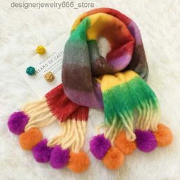 Scarves Colourful Striped Scarf Women's Winter Fashion Furball Scarf Christmas Thickened Soft Warm 2023 New Long Scarf Shawls Q231202