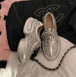 Dress Shoes Silver Thick Bottom Sneakers Outdoor Women Lace-up Fashion Round Head Female Pumps Summer Cover Heels Zapatos Mujer