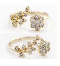 ring women Korean version of fashion temperament diamond ed leaves Ruyi flower open ring index finger ring female9448142