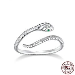 Adjustable S925 Sterling Silver Ring Platinum Gold Plated Zircon Retro Textures Spirit Snake Rings Fashion Jewellery Loop Gift 21092294Y