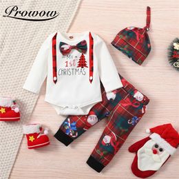 Clothing Sets My First Christmas Baby Clothes Winter borns Bobysuit Pant Set Baby Year Costume Handsome Kids Boys Clothing sets 231130