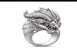 Luxury Sculpted Dragon Head Ring with Red Eyes for Men Punk Style Vintage Male Ring Party Finger Ring Men Rings Animal Jewelry3783403
