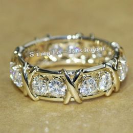 Vecalon Brand Jewellery Engagement Wedding Band ring for Women 3mm Topaz Simulated diamond Cz 10KT Yellow Gold Filled Female ring322d