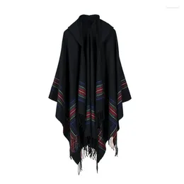 Scarves Big Winter Scarf Cashmere Poncho Women Bohemian Shawls Tribal Fringe Hoodies Blankets Cape Shawl Ponchos And Capes 2023