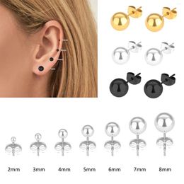 Stud Earrings 1 Pair Stainless Steel Ear Post For Women Men Jewellery Gold Silver Colour Ball 2-8mm Dia Fashion Accessories