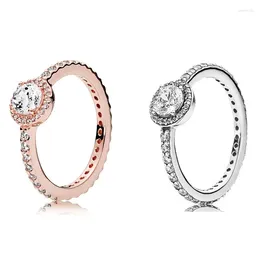 Cluster Rings Authentic 925 Sterling Silver Sparkling Rose Classic Elegance With Crystal Ring For Women Wedding Party Europe Fashion Jewellery