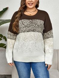 Women's Sweaters Fall Winter Patchwork Acrylic Sweater for Women Long Sleeve V-Neck Loose Pullover Tops Plus Size Female Knitted Sweaters 231130