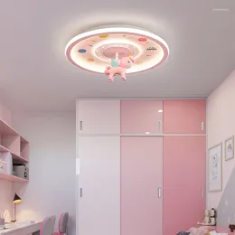 Ceiling Lights Pink Children's Led Light For Room Bedroom Study Kids Baby Blue Cartoon Astronaut Lamp Decor Fixtures