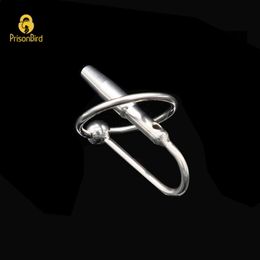 New Prison Bird Male Stainless Steel Urethra Catheter with 2 size Cock ring Penis Urinary Plug Sexy Toy Urethra Stimulate DilatorA011