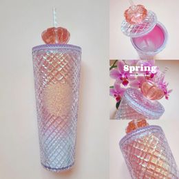 Mugs Diamond Radiant Goddess Cup With 710ml Summer Cold Water Tumbler Straw Double Layer Plastic Durian Coffee Mug 231130