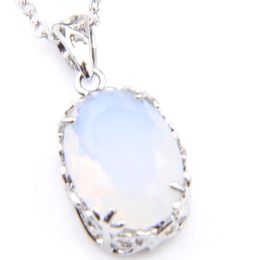 6 Pcs Lot 925 Silver Natural White Moonstone Gems Women's Pendant Oval Antique Holiday Gift Pendant Jewellery Chain233F