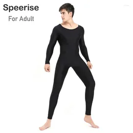 Stage Wear Speerise Adult Spandex Scoop Neck Unitard Men Dance Costume Full Body Bosysuit Long Sleeve Gymnastics Dancewear Black